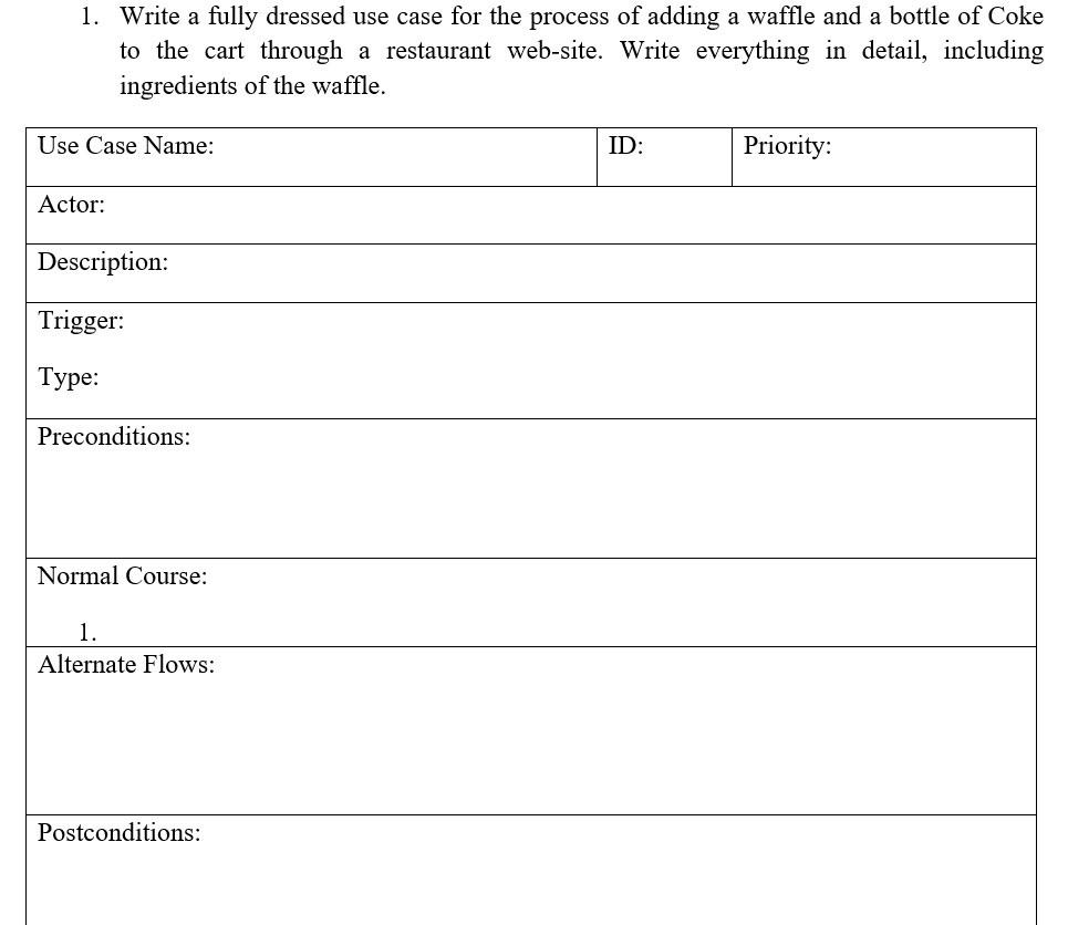 1. Write a fully dressed use case for the process