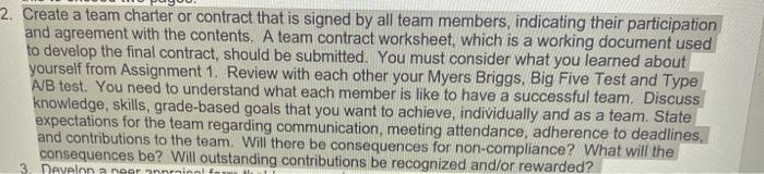 2. Create a team charter or contract that is