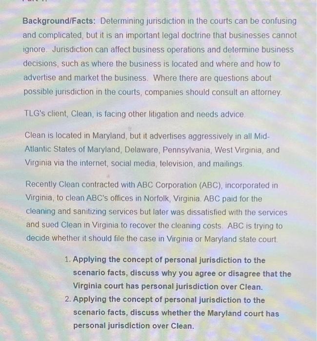 Background/Facts: Determining jurisdiction in the