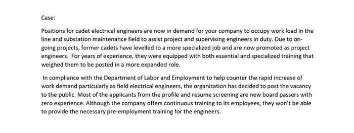 Case: Positions for cadet electrical engineers