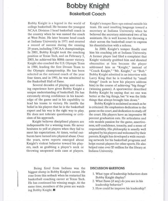 Bobby Knight Basketball Coach Bobby Knight is a