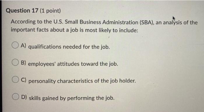 Question 17 (1 point) According to the U.S. Small