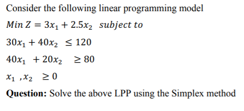 Consider the following linear programming model