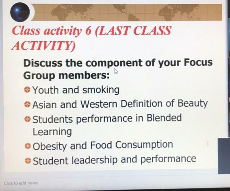 Class activity 6 (LAST CLASS ACTIVITY) Discuss