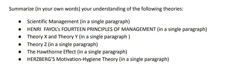 need this. Summarize (in your own words) your