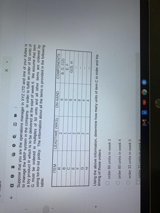 Suppose that you are the operations manager in