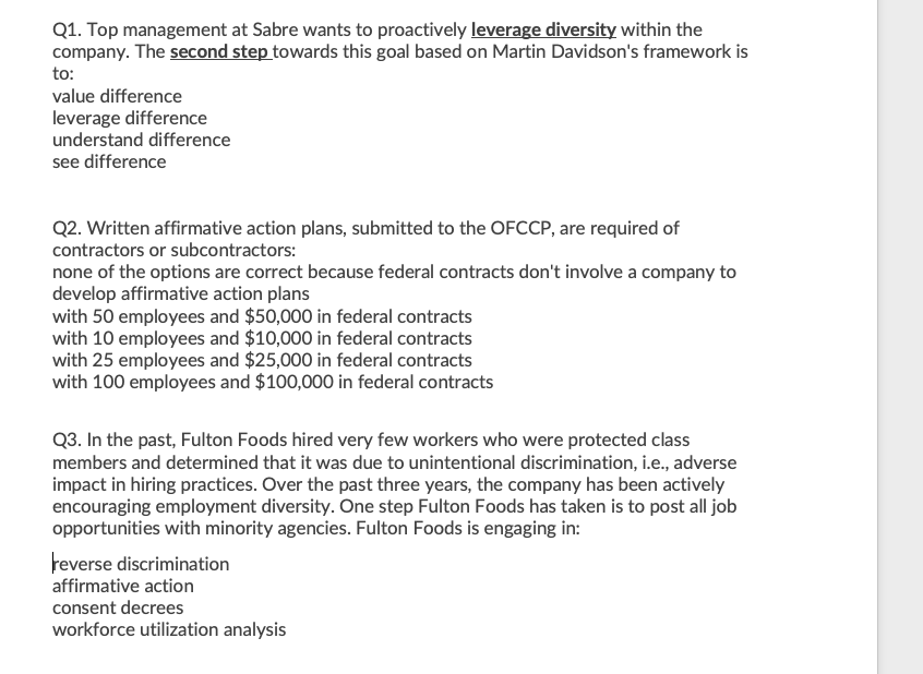 Q1. Top management at Sabre wants to proactively