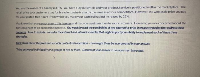 You are the owner of a bakery in GTA. You have a