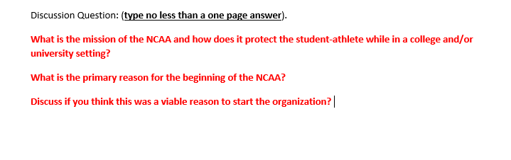 Discussion Question: (type no less than a one