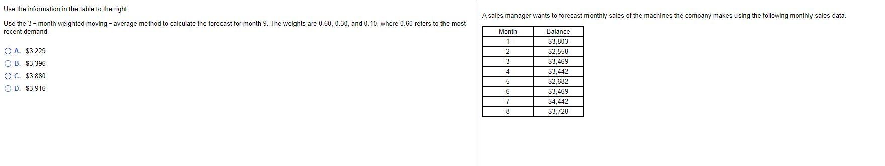 Use the information in the table to the right A