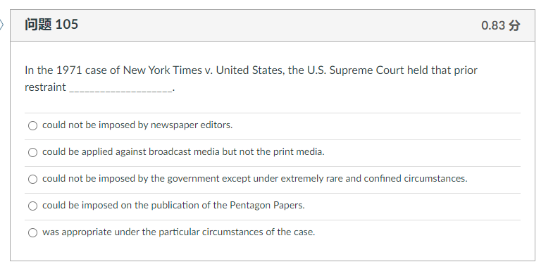 105 0.83 In the 1971 case of New York Times v.