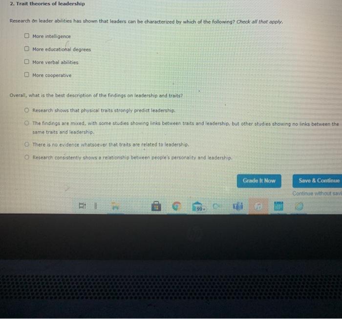 organizational behavior 2. Trait theories of