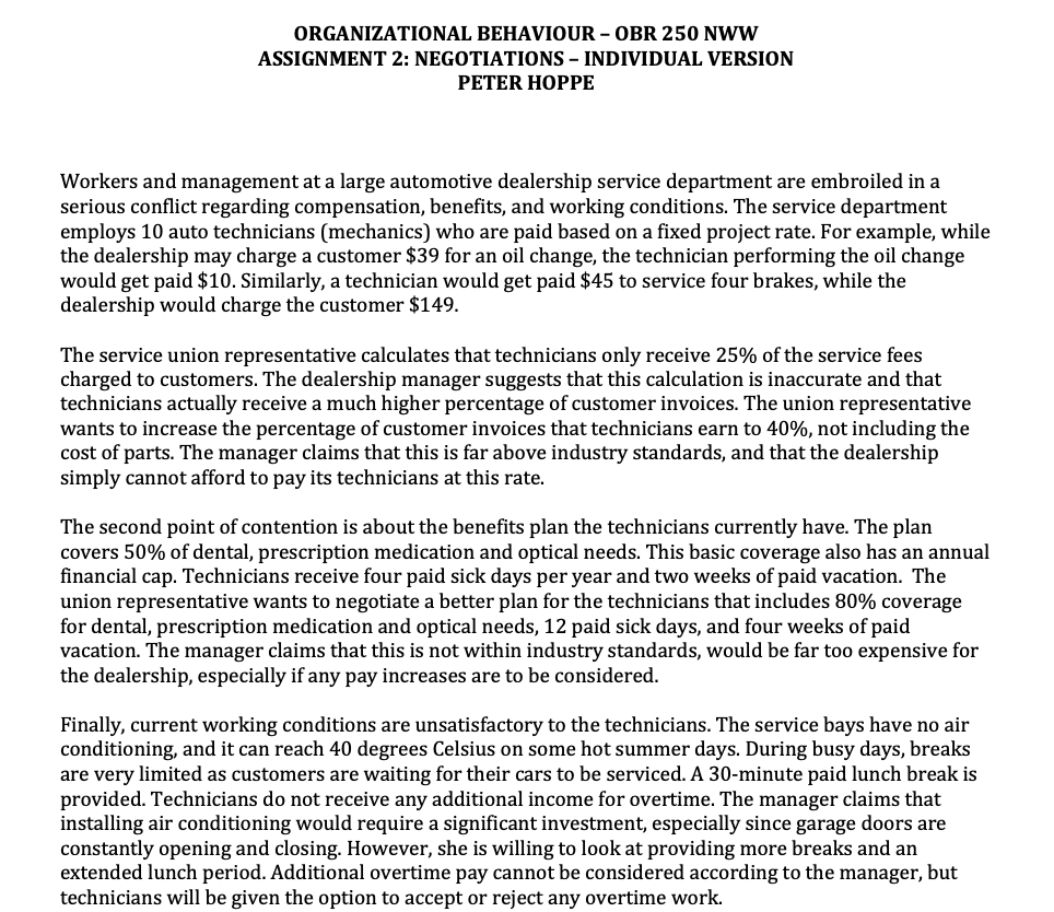 ORGANIZATIONAL BEHAVIOUR- OBR 250 NWW ASSIGNMENT