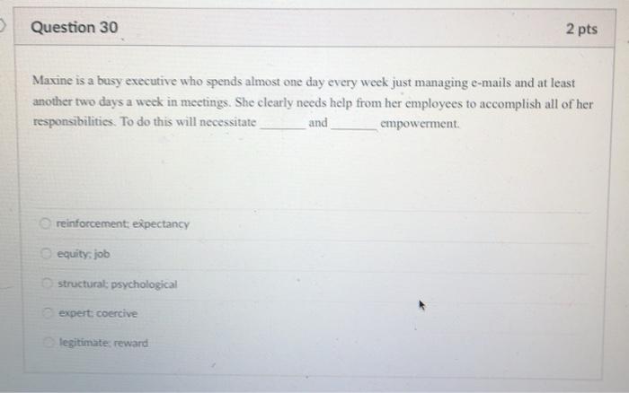 Question 30 2 pts Maxine is a busy executive who