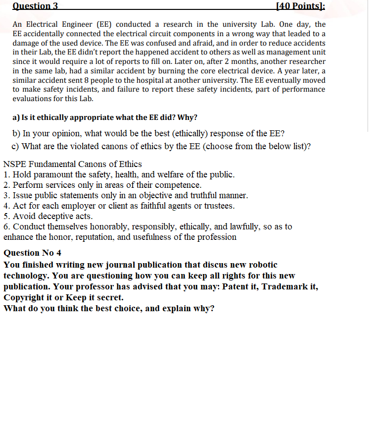 Question 3 140 Points: An Electrical Engineer