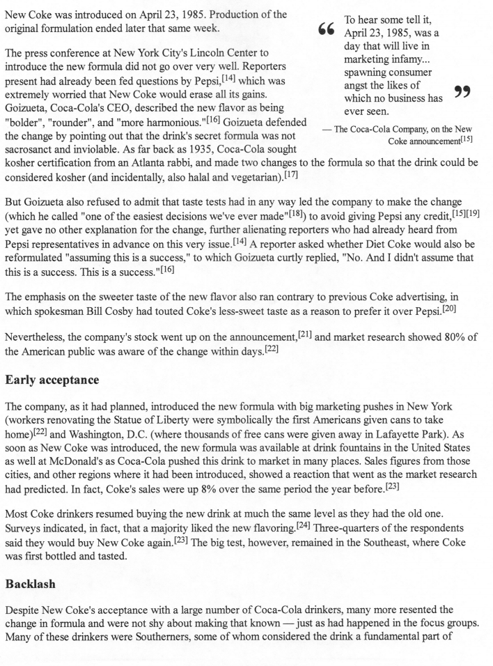 Assignment please Read Article New Coke - Write a
