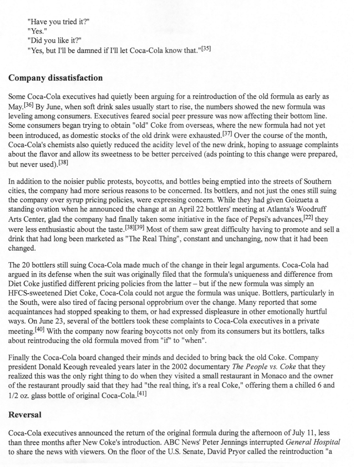 Assignment please Read Article New Coke - Write a