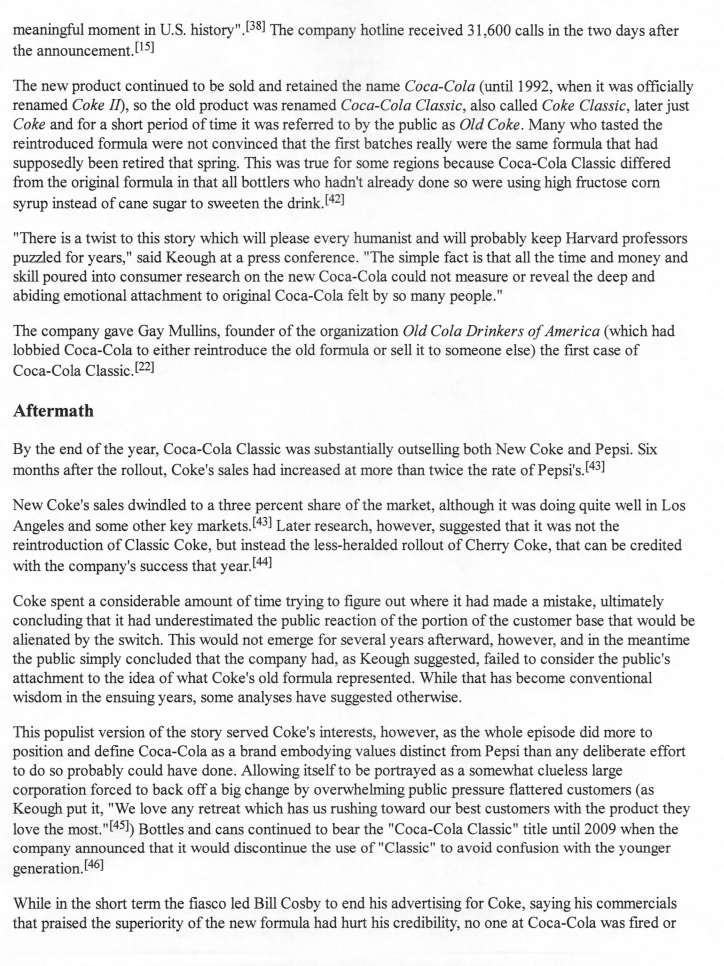 Assignment please Read Article New Coke - Write a
