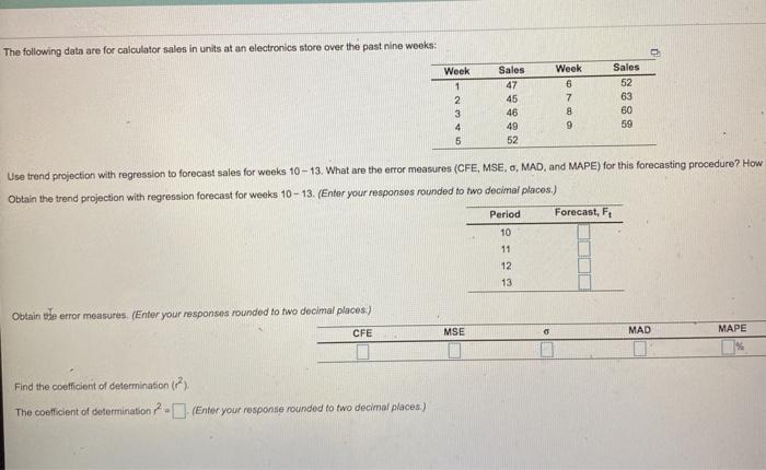 The following data are for calculator sales in