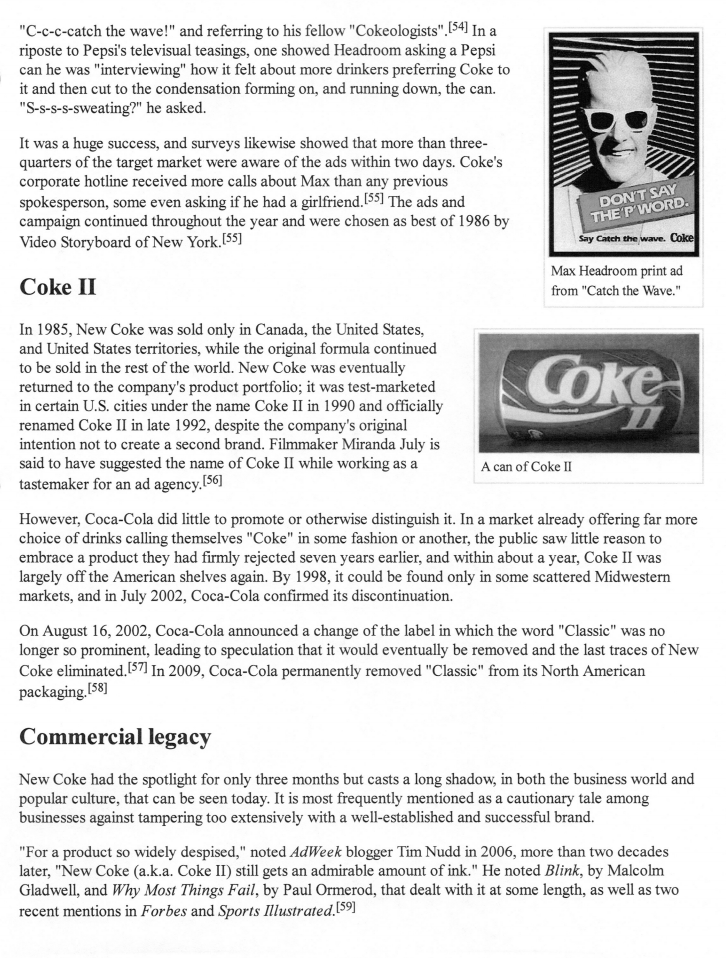 Assignment please Read Article New Coke - Write a