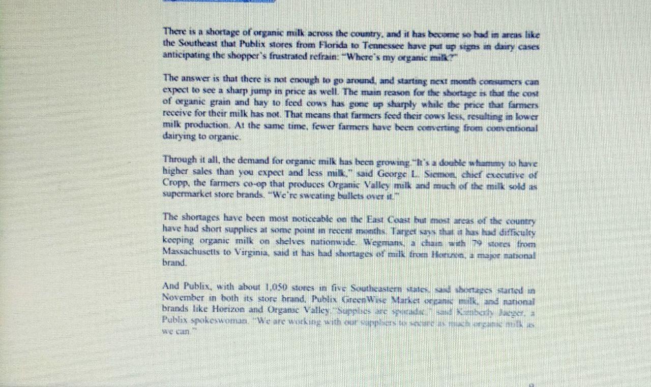 There is a shortage of organic milk across the