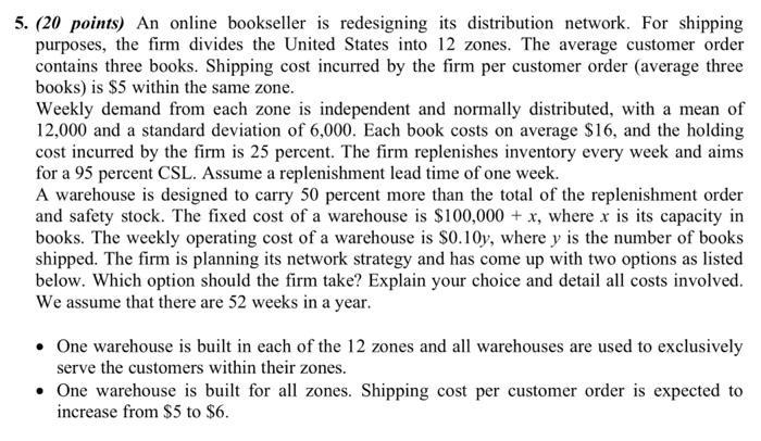 5. (20 points) An online bookseller is