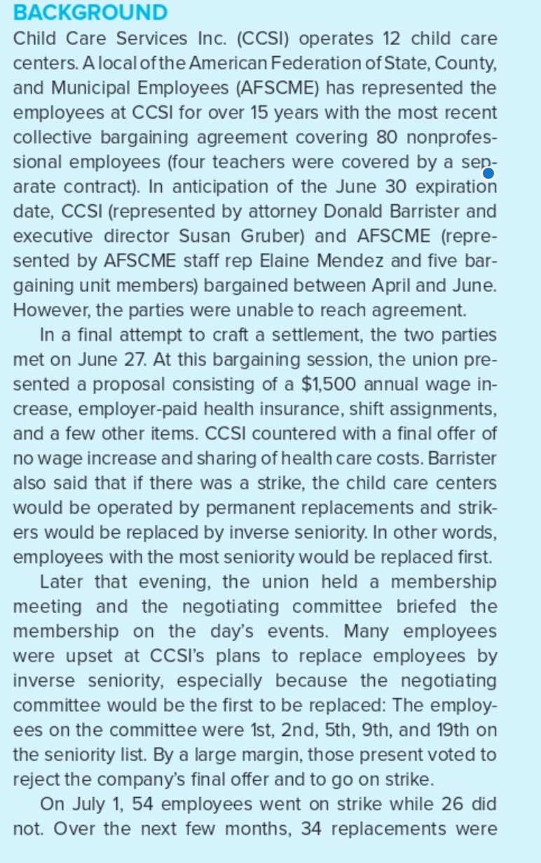 BACKGROUND Child Care Services Inc. (CCSI)