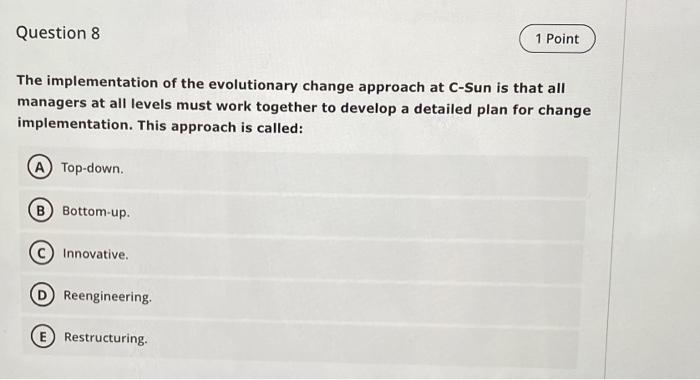 Question 8 1 Point The implementation of the