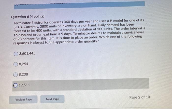 Question 6 (4 points) Terminator Electronics