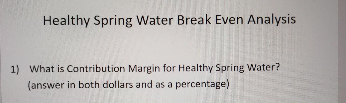Healthy Spring Water Break Even Analysis Baseline