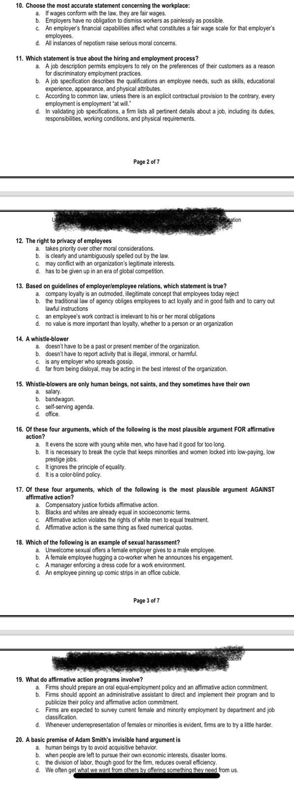 I. Section One: Multiple-choice Questions - 20