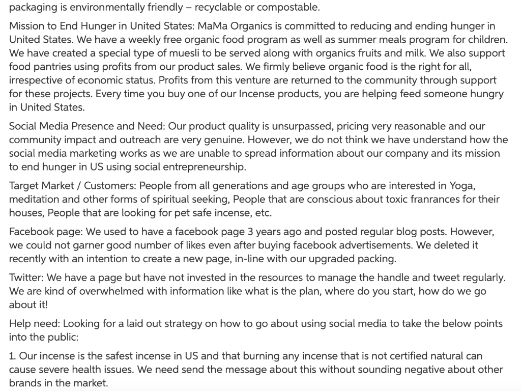 Question: What is the experience strategy of MaMa