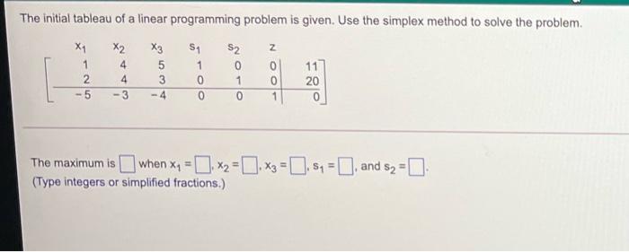 The initial tableau of a linear programming