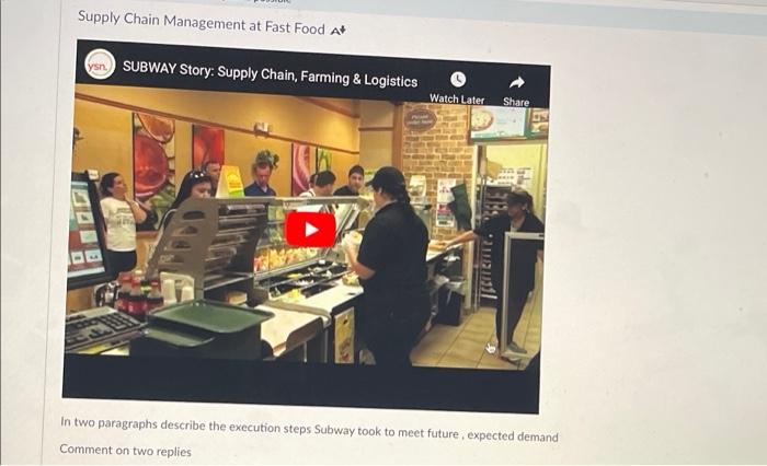 discussion. Supply Chain Management at Fast Food