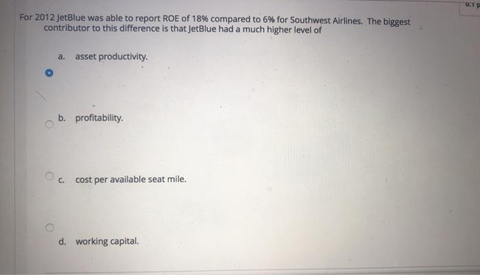 VI For 2012 JetBlue was able to report ROE of 18%