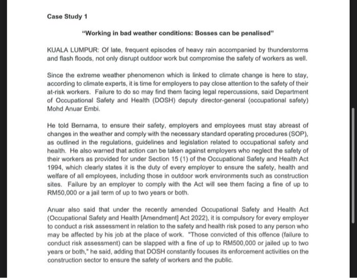 safety management "Working in bad weather