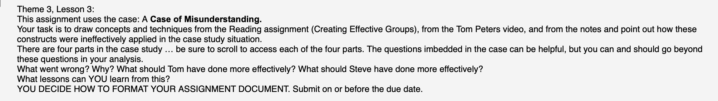 Theme 3, Lesson 3: This assignment uses the case:
