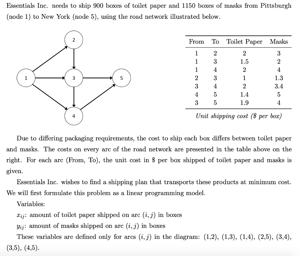 Essentials Inc. needs to ship 900 boxes of toilet
