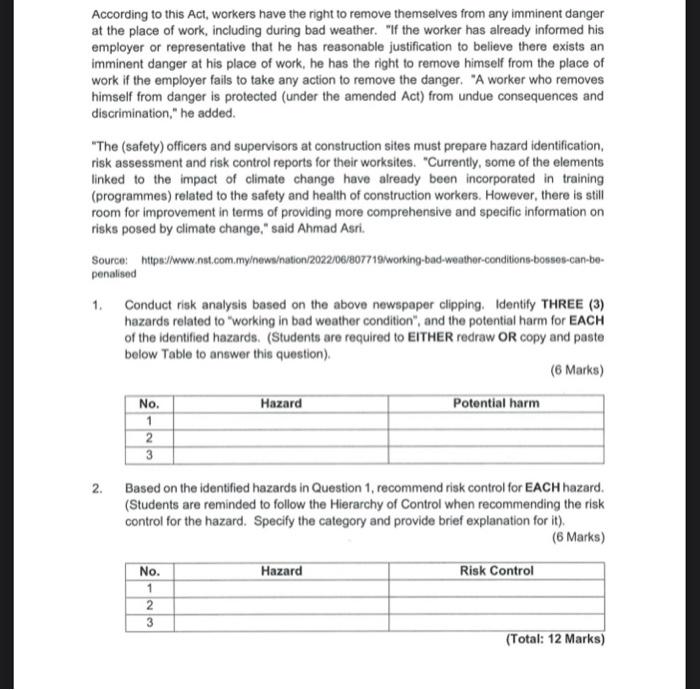 safety management "Working in bad weather