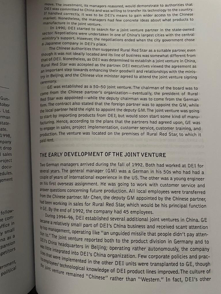 1. Dane knew that morale in the joint venture