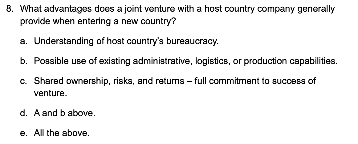 8. What advantages does a joint venture with a