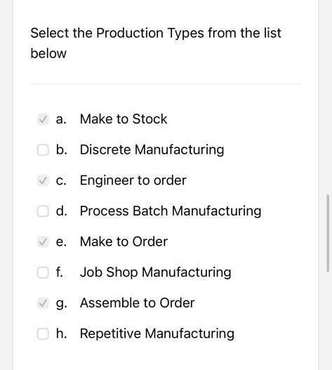 5 Select the Production Types from the list below