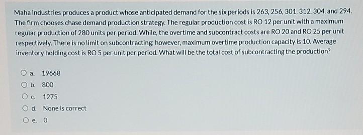 Maha industries produces a product whose