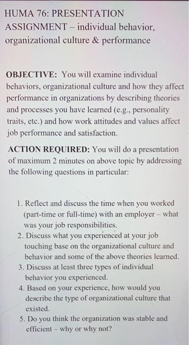 HUMA 76: PRESENTATION ASSIGNMENT - individual
