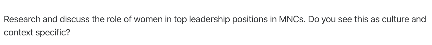 Research and discuss the role of women in top