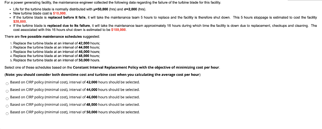 For a power generating facility, the maintenance