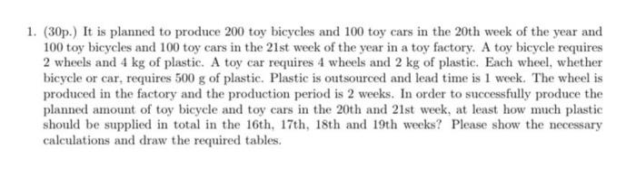 1. (30p.) It is planned to produce 200 toy