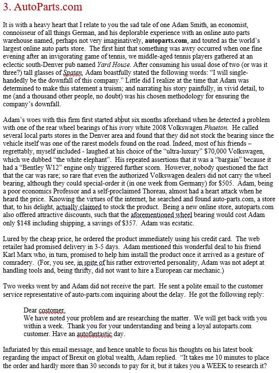 AutoParts Case: 1. List the three apparent