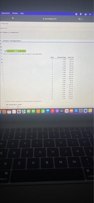 Perform an ABC analysis for the data provided in