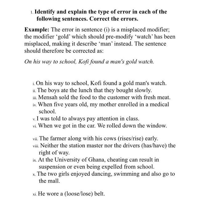 1. Identify and explain the type of error in each